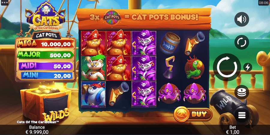 Play With 5 Reels, 20 Paylines And Win Up To 10,000x Your Bet On Cats Of The Caribbean Online Slot From Provider Snowborn Games