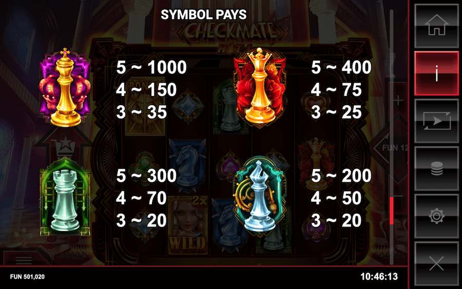 Paytable For Checkmate Hot1 Slot