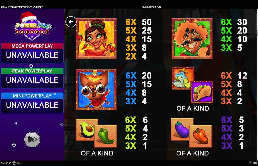 Chilli Xtreme Slot Paytable