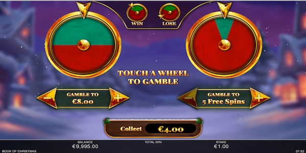 Choose To Gamble For Cash Or Try To Gamble For The Free Spins Feature On Book Of Christmas Slot