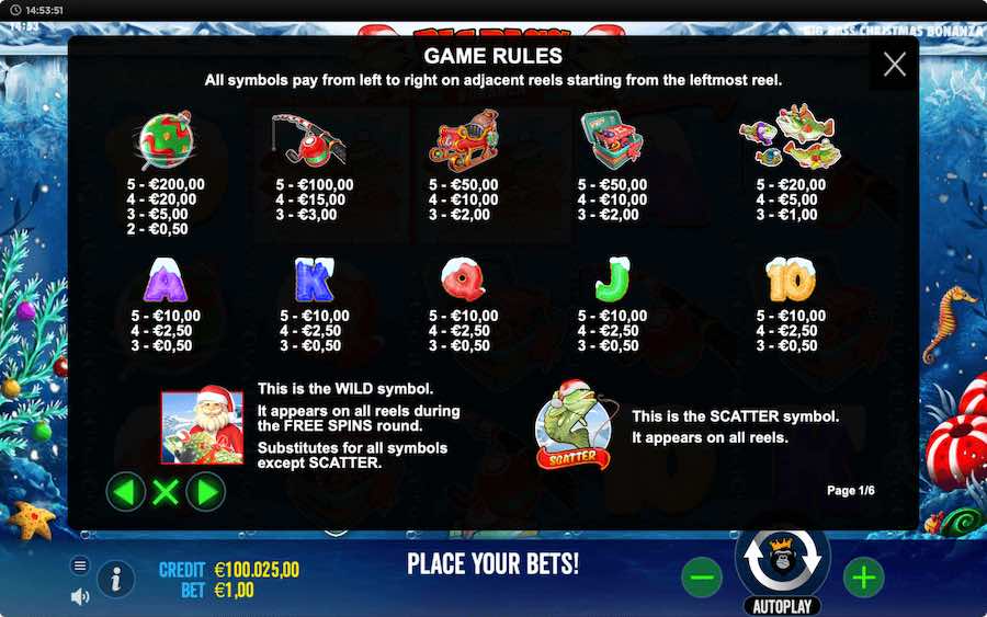 Christmas Big Bass Bonanza Slot Paytable