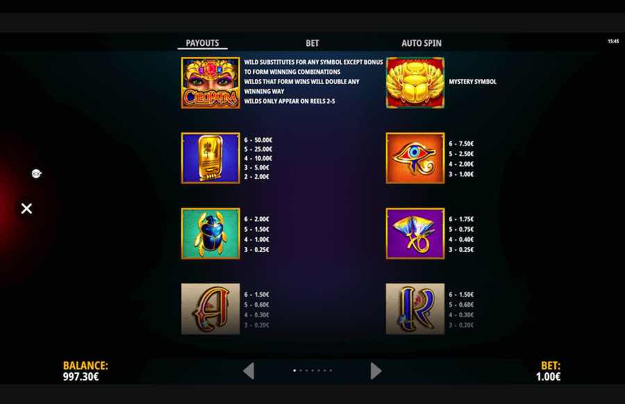 Cleopatra Megaways Slot Paytable