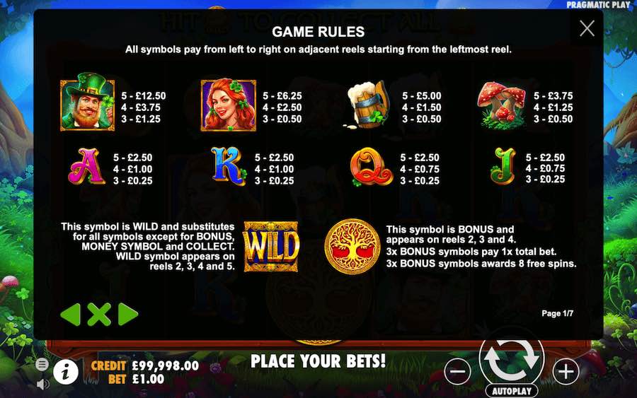 Clover Gold Slot Paytable