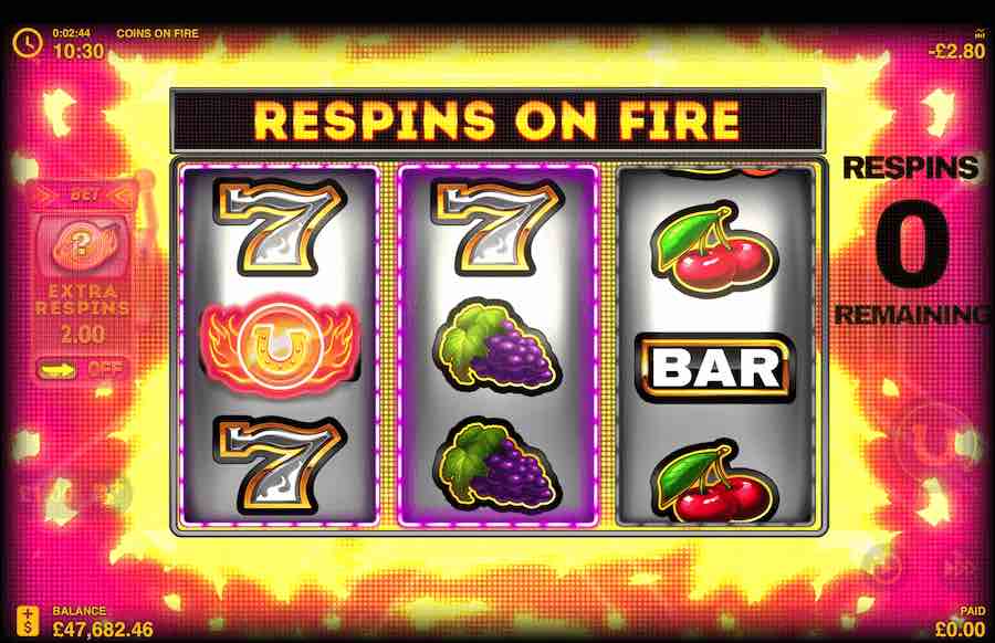 Land The Golden Horseshoe And A Number To Trigger The Respins Feature On The Coins On Fire Video Slot