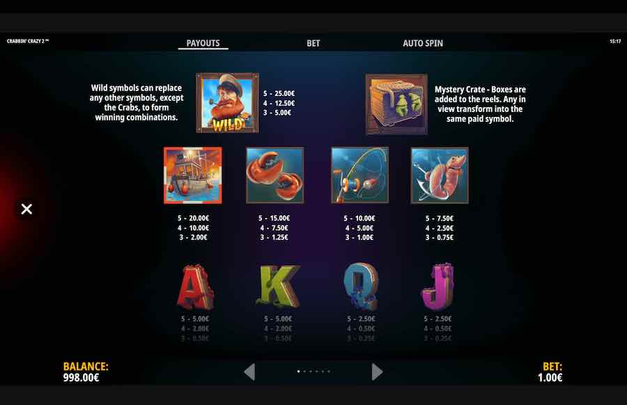 Crabbinn Crazy 2 Slot Paytable