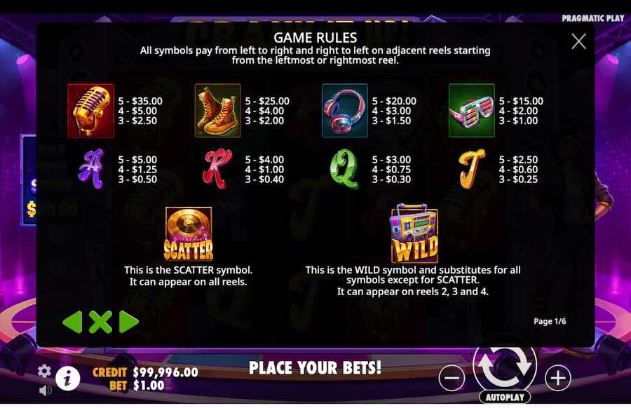 Crank It Up Slot Paytable