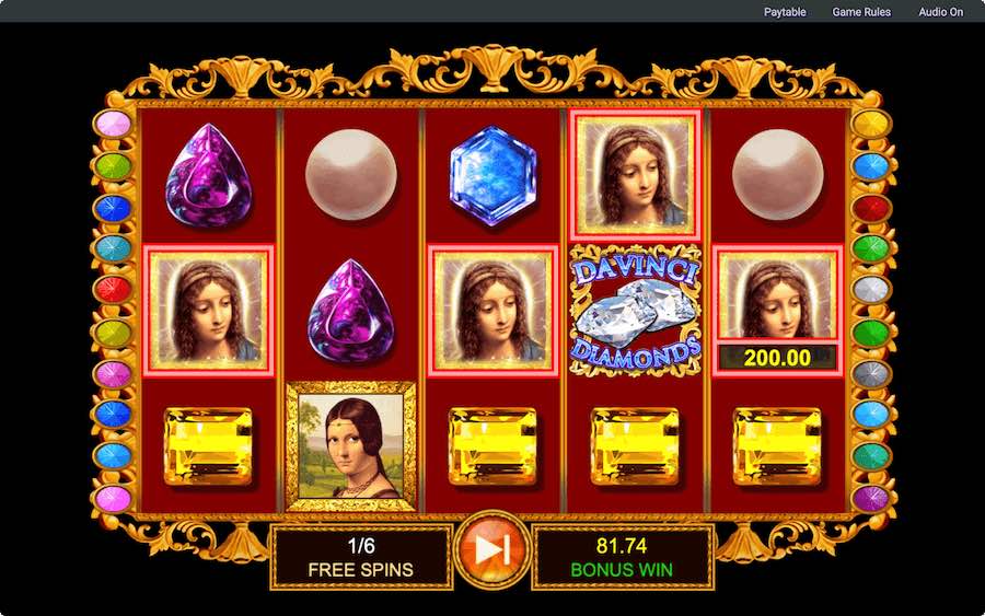 Land 3 Bonus Scatters On A Winline To Trigger The Free Spins Feature On Da Vinci Diamonds Slot