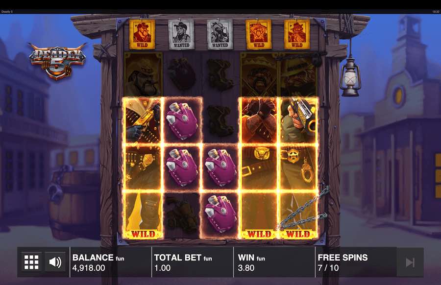 Hit 3 Or More Scatter Symbols In The Base Game On Deadly 5 Video Slot And The Free Spins Feature Will Be Triggered