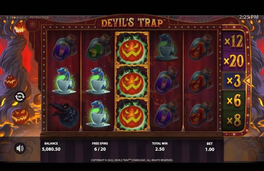 Trigger The Free Spins Feature On The Devils Trap Video Slot By Landing 3 Or More Scatters In View