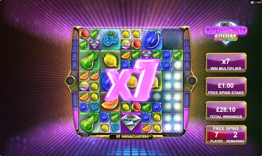 Play With An Unlimited Win Multiplier During The Free Spins Feature On Diamond Fruits Megaclusters Slot