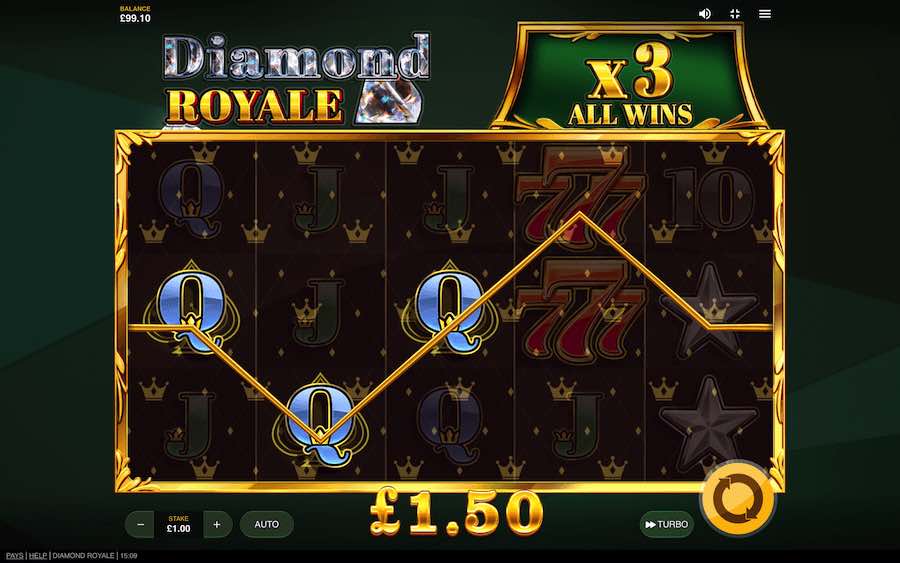 3 Scatter Symbols Landing In View Will Trigger The Free Spins Feature On Diamond Royale Video Slot