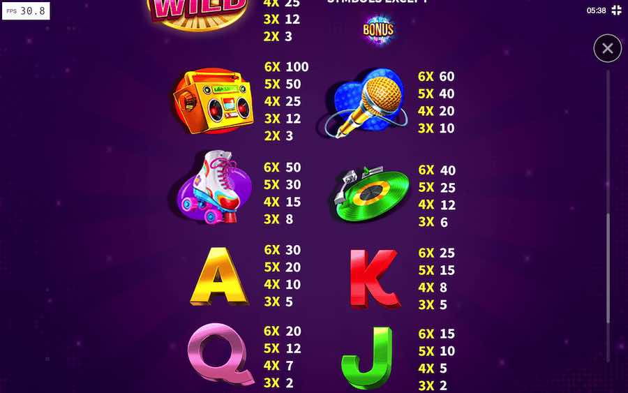 Paytable For Disco Mania Megaways Merge Slot