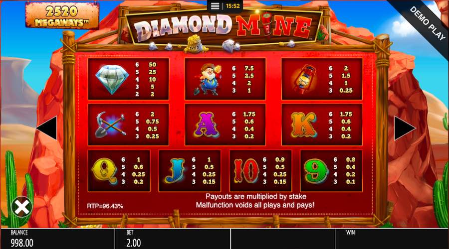 Diamond Mine Megaways™ Paytable