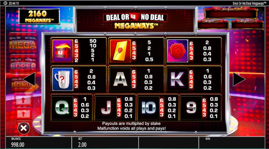 Deal Or No Deal Megaways™ Paytable