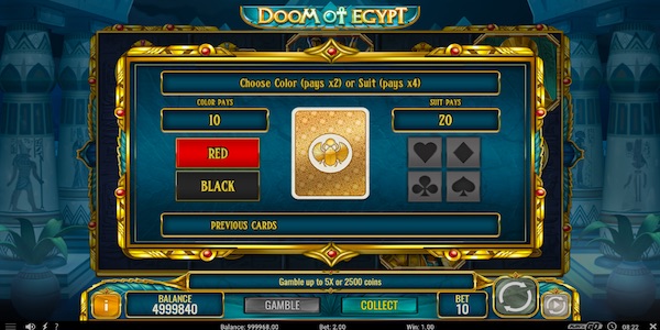 Double Or Quadruple Your Win Through The Card Gamble On Doom Of Egypt Slot