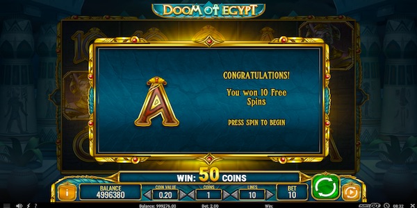 10 Free Spins And A Random Symbol Will Be Awarded For Triggering The Bonus On Doom Of Egypt