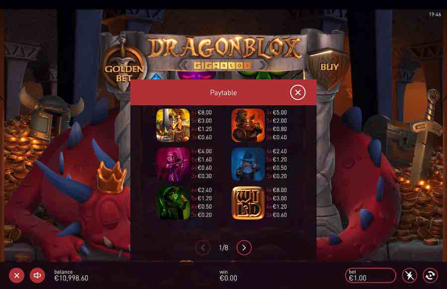 Dragonblox Gigablox Slot Paytable