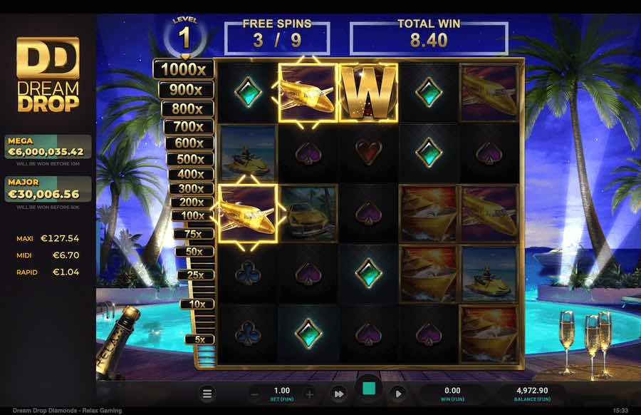 Land 3 Bonus Symbols To Trigger The Free Spins Feature On Dream Drop Diamonds Video Slot