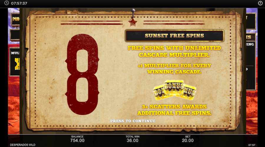 8 Free Spins Awarded On Sunset Spin Feature For A 4 Scatter Trigger