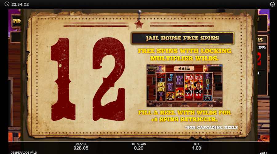 12 Free Spins On The Jailhouse Free Spin Feature On Desperados Wild Megaways™