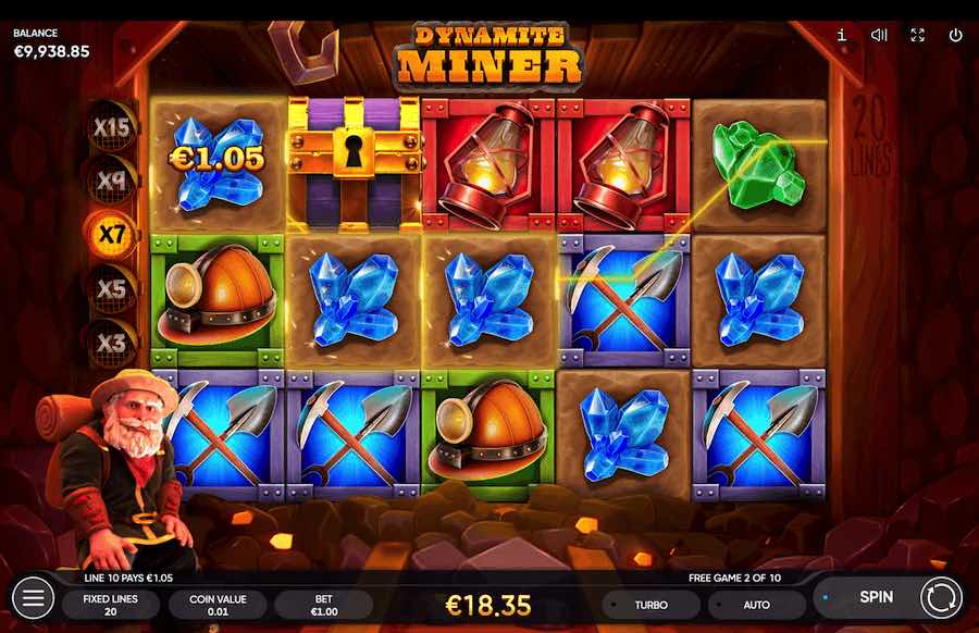 Land 3 Scatter Symbols To Trigger The Free Spins Feature On The Dynamite Miner Video Slot