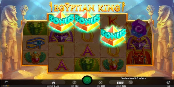 3 Bonus Symbols Landing To Trigger The Free Spin Feature On Egyptian King Slot