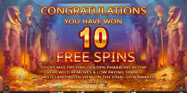 10 Free Spins Will Be Awarded For Triggering The Bonus On Egyptian King Slot