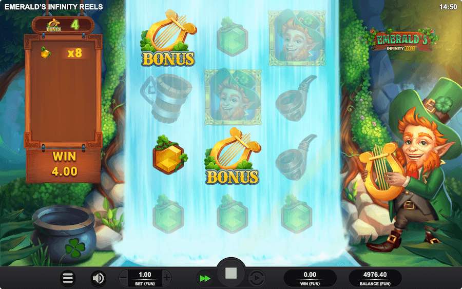 Collecting 3 Or More Bonus Symbols Will Trigger The Free Spin Feature On Emerald's Infinity Reels Slot