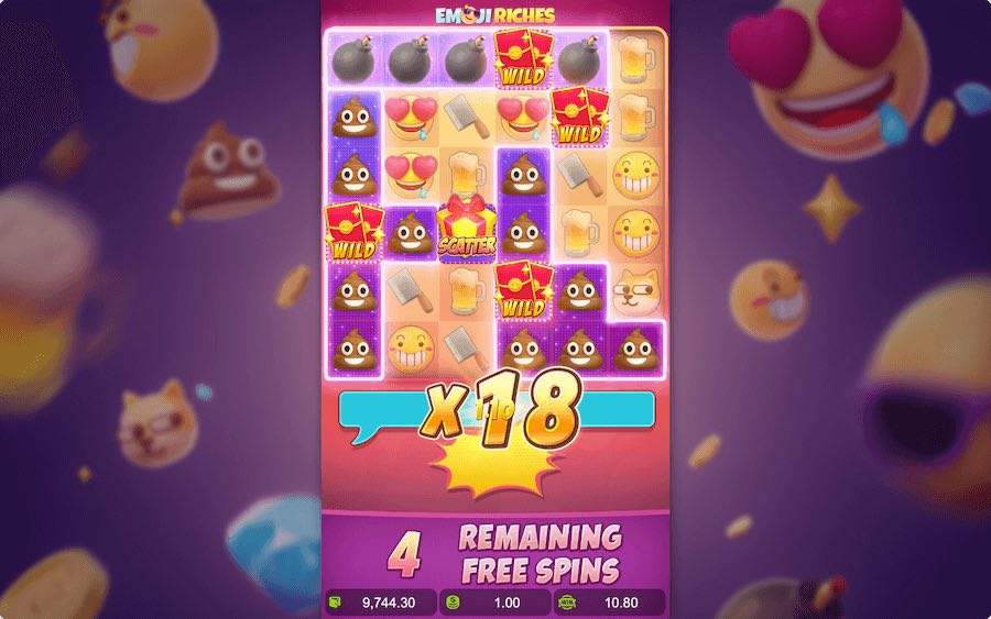 The Win Multiplier Won't Reset During The Free Spins Feature On Emoji Riches Slot