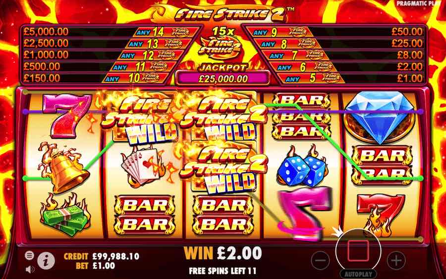 Land 3 Diamond Scatter Symbols In The Base Game On Fire Strike 2 Video Slot To Trigger The Free Spins Bonus Round