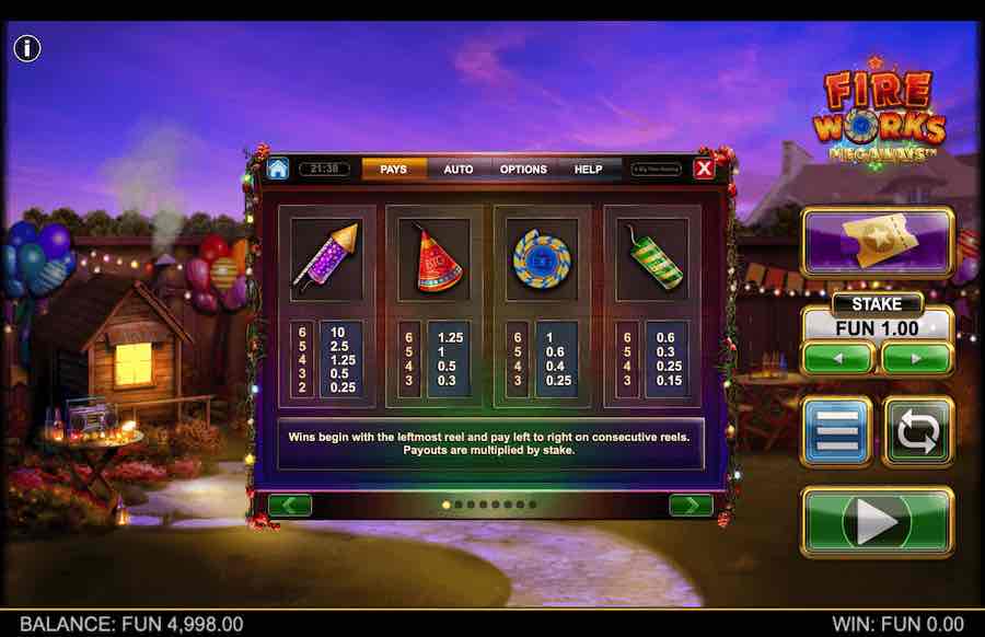 Fireworks Megaways Slot Paytable