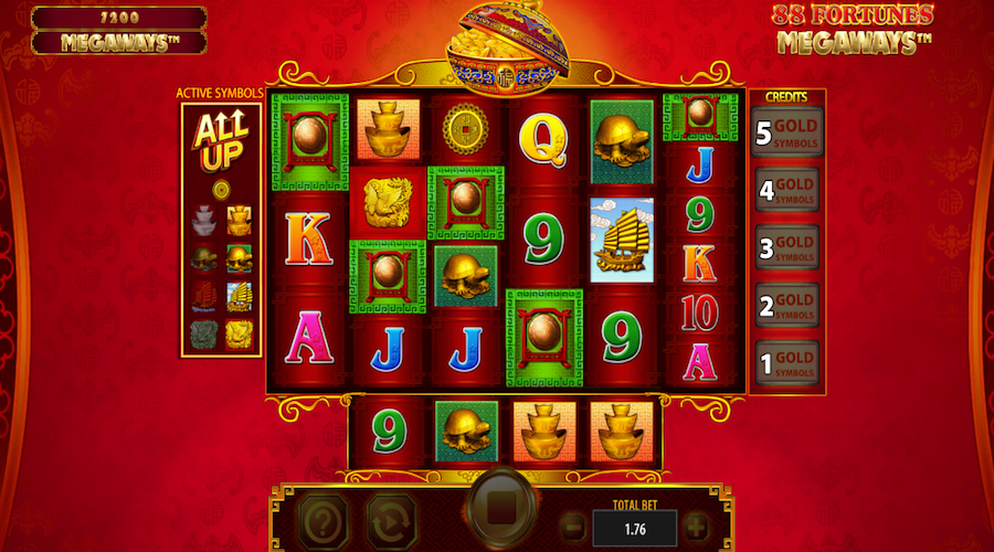 4 Consecutive Gongs From Left To Right Will Trigger The Free Spin Bonus On 88 Fortunes Megaways™