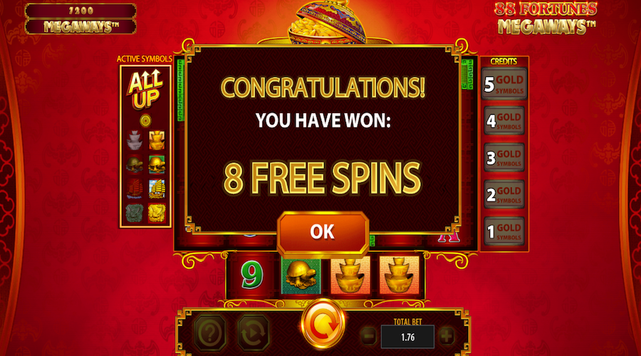 8 Free Spins Awarded For A 4 Scatter Trigger On 88 Fortunes Megaways™