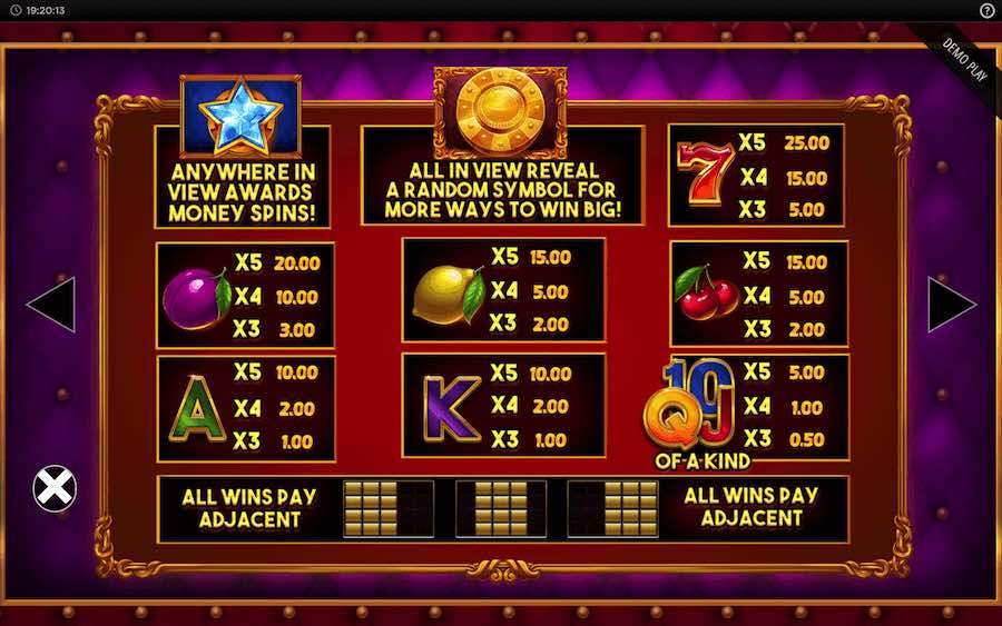 Paytable For Fruitopolis Fortune Play Slot Game