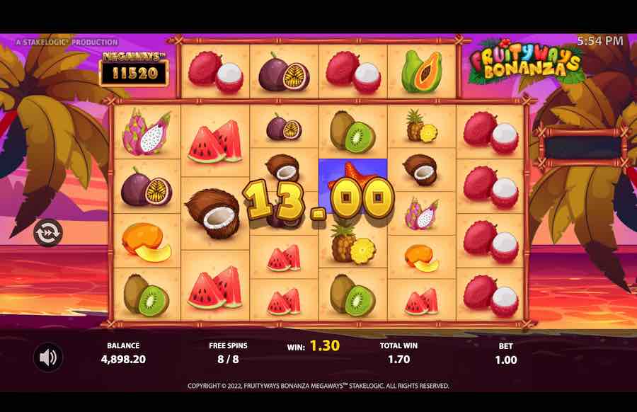 Landing Four Scatter Symbols In The Base Game Will Trigger The Free Spins Feature On Fruityways Bonanza Megaways Video Slot