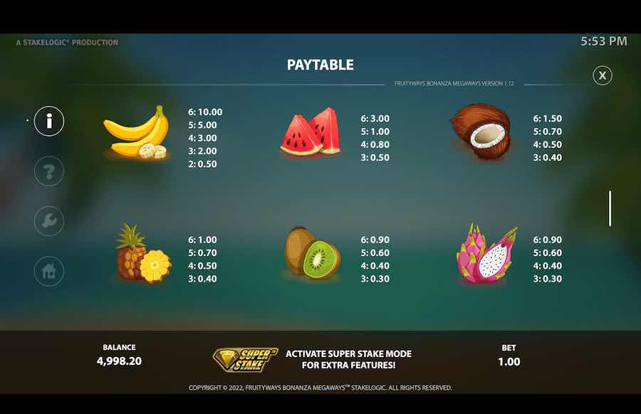 Paytable For The Fruityways Bonanza Megaways Slot