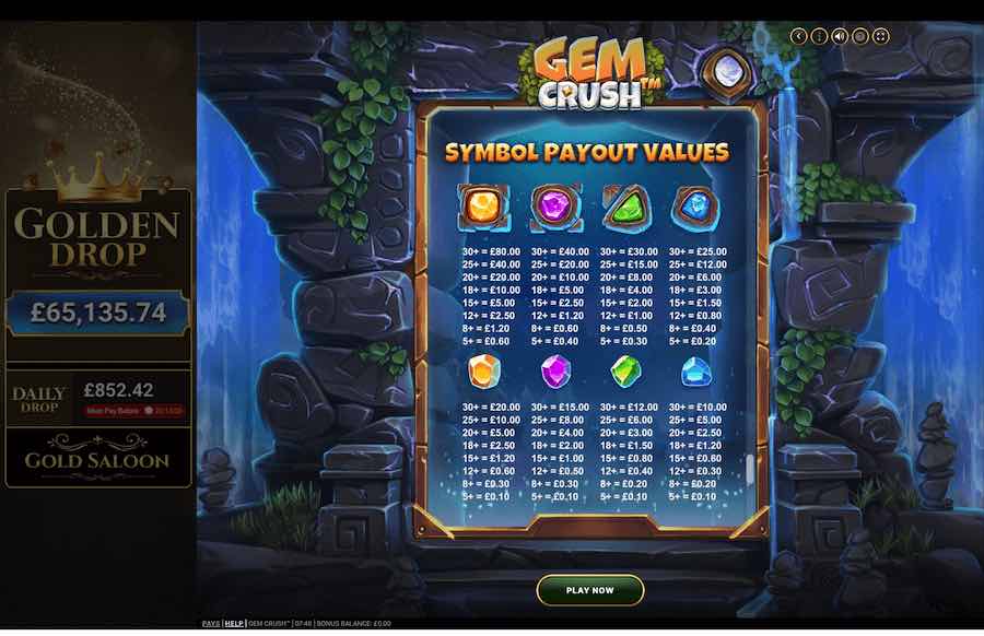 Gem Crush Paytable