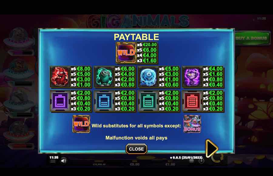 Giganimals Gigablox Slot Paytable