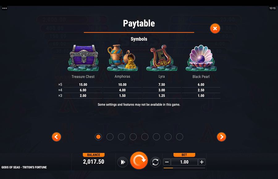 Paytable For God Of Seas Triton's Fortune Slot