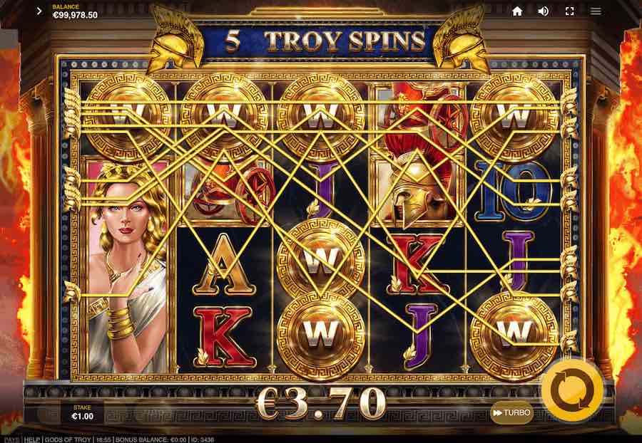 A Minimum Of 3 Bonus Scatter Symbols Are Required To Land For The Free Spins Feature To Be Triggered On Gods Of Troy Video Slot