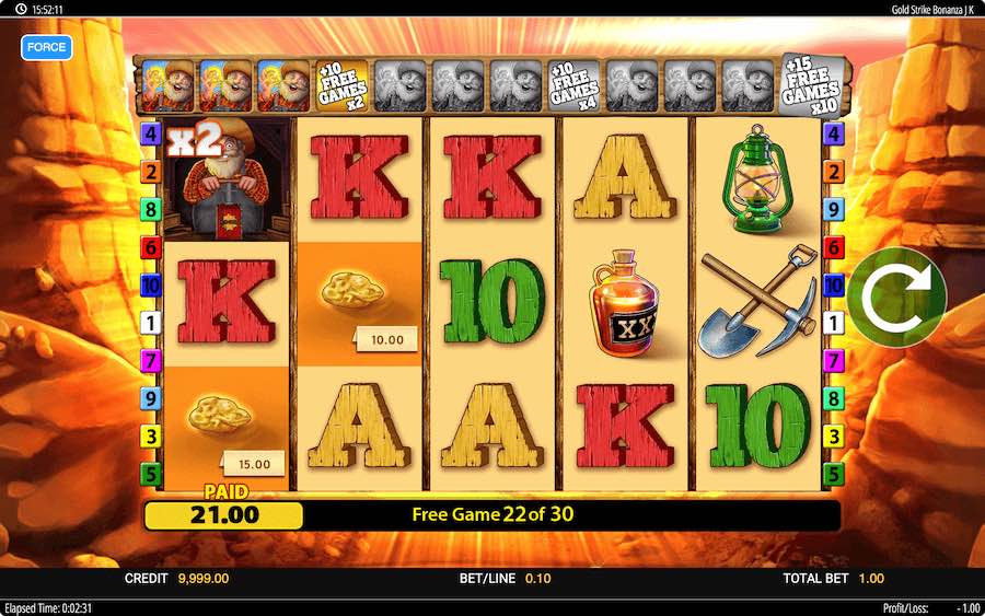 Play With A Win Multiplier Of Up To 10x In The Free Spins Feature On Gold Strike Bonanza Slot