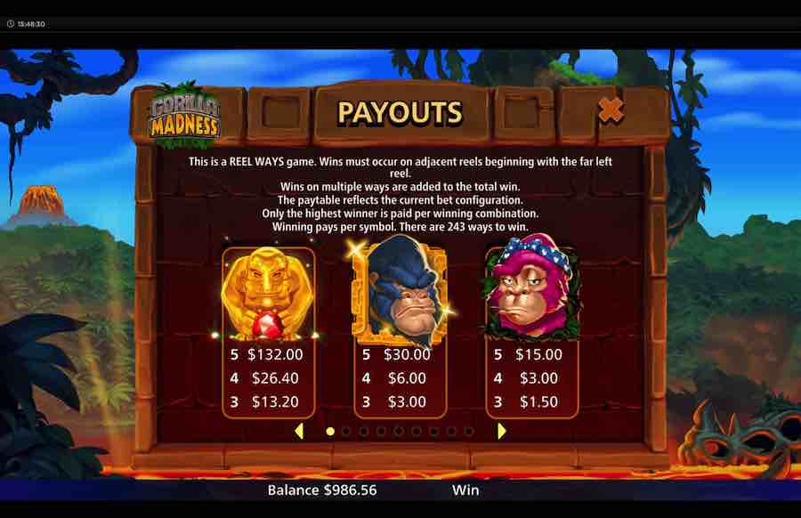 Paytable For The Gorilla Madness Slot