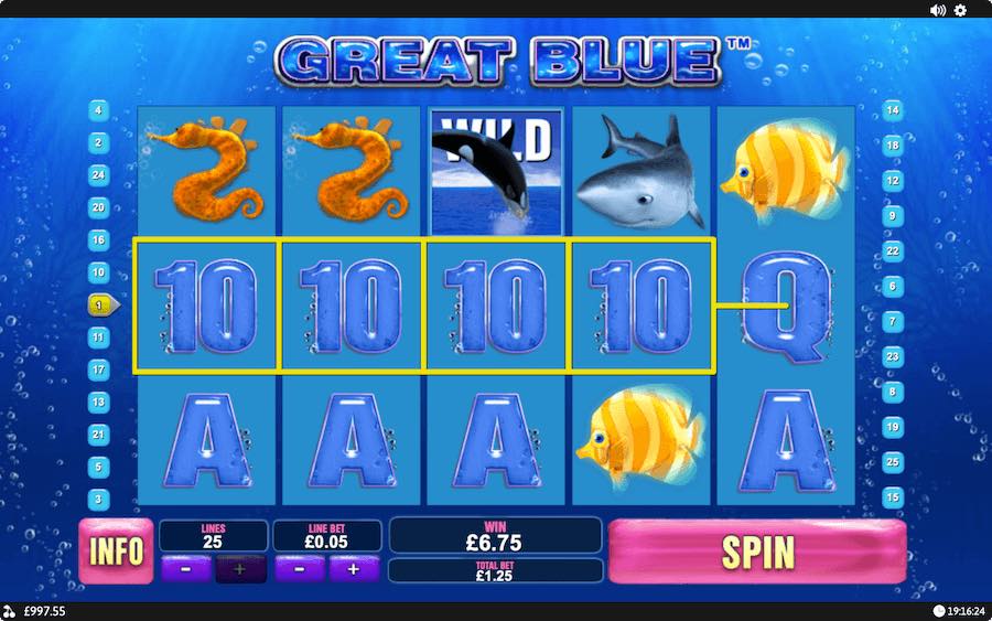 Play With 5 Reels, 25 Paylines, And Win Up To 10,000x Your Stake On Playtech's Great Blue Online Slot