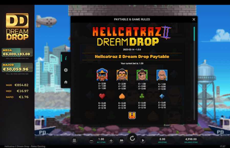 Hellcatraz 2 Dream Drop Slot Paytable