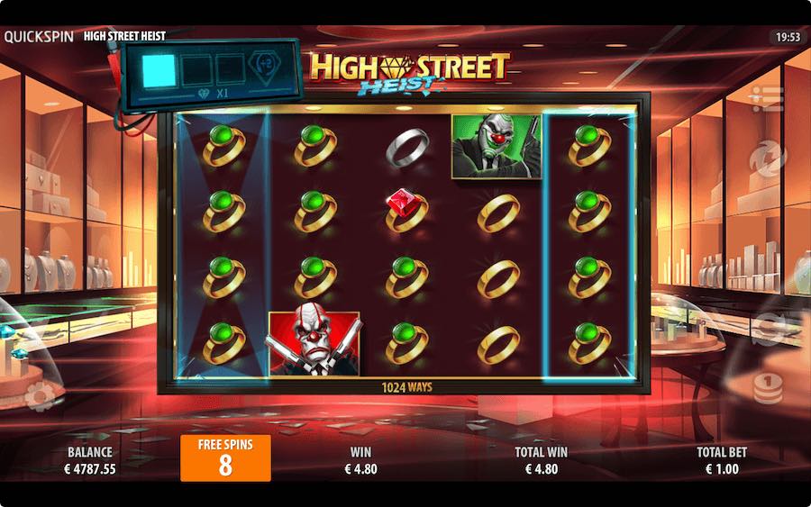 Break The Glass On All Reels To Trigger The Free Spins Feature In High Street Heist Video Slot