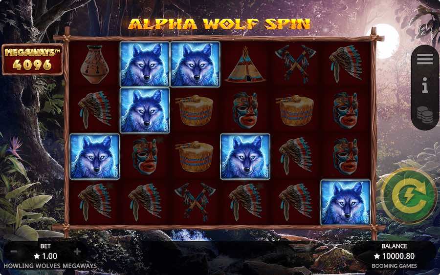 The Alpha Wolf Spin Modifier Will Transform All Major Symbols Into The Top Paying Symbol On Howling Wolves Megaways Slot