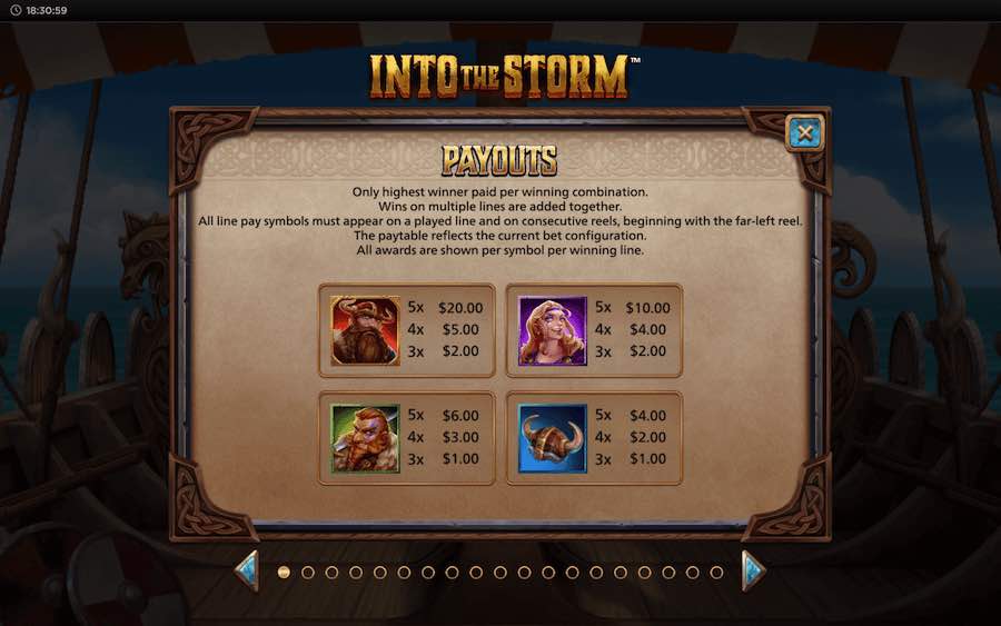 Paytable For Into The Storm Slot Game