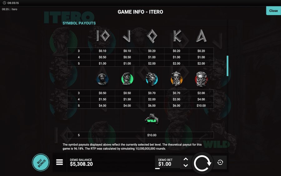 Paytable For Itero Echospins Slot