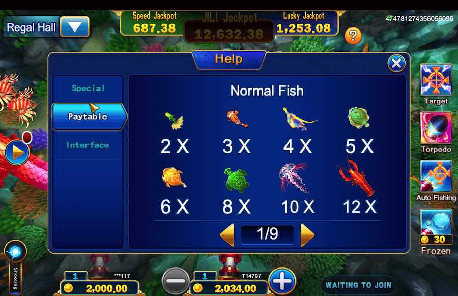 Jackpot Fishing Paytable