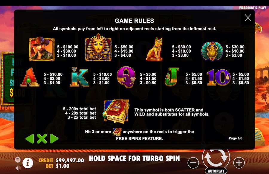 Paytable For John Hunter And The Book Of Tut Respin Slot